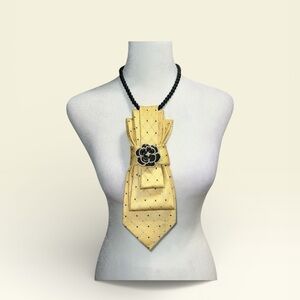 Yellow Necktie necklace with Black Rose Accent